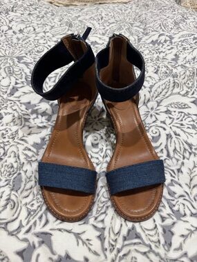 Frye Navy Blue Ankle-Strap Brielle Denim Suede Block Heeled Sandals
